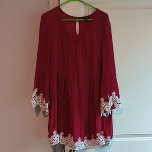 Red Relaxed Blouse with White Embellishments